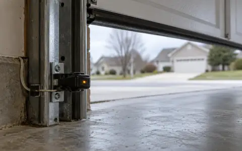 A safety photo-eye sensor on the door track a few inches above the garage floor